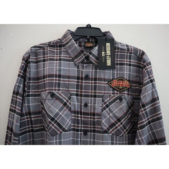 Harley-Davidson 96645-23VM Men's Sz XL Gray Plaid 120th Anniversary L/S Shirt - Picture 3 of 10